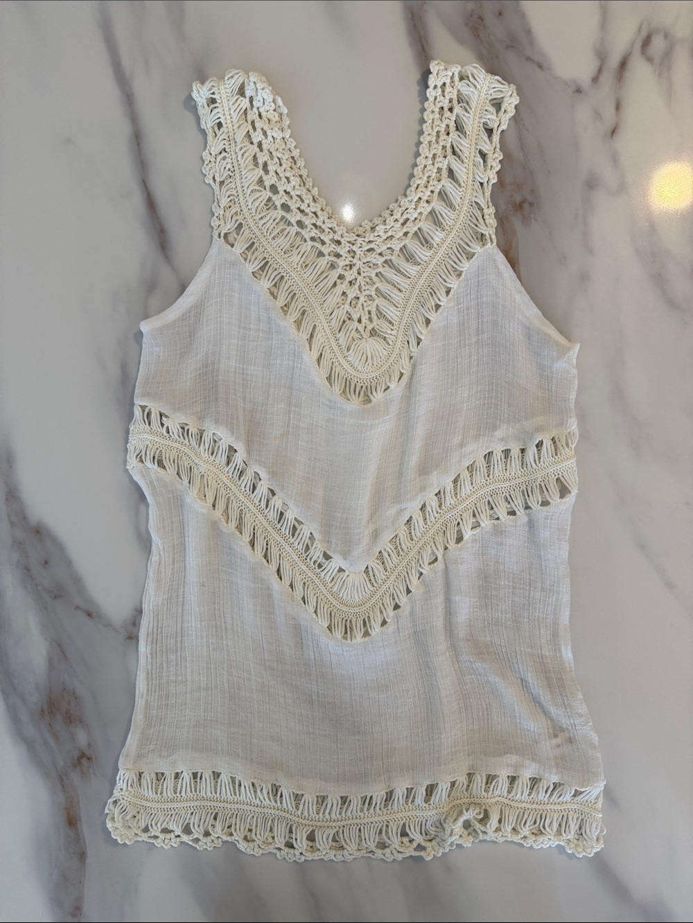 Cupshe White Cotton Linen Crochet V-Neck Boho Swim Coverup Dress ONE SIZE